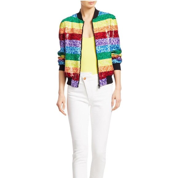 alice and olivia rainbow sequin jacket